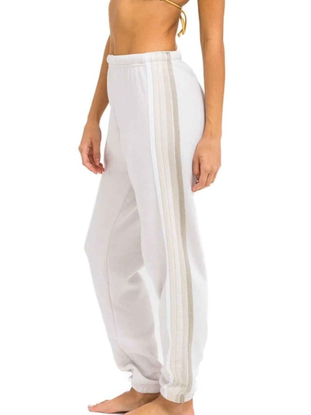 Woman’s White Sweatpants with Dove Grey Side Stripes